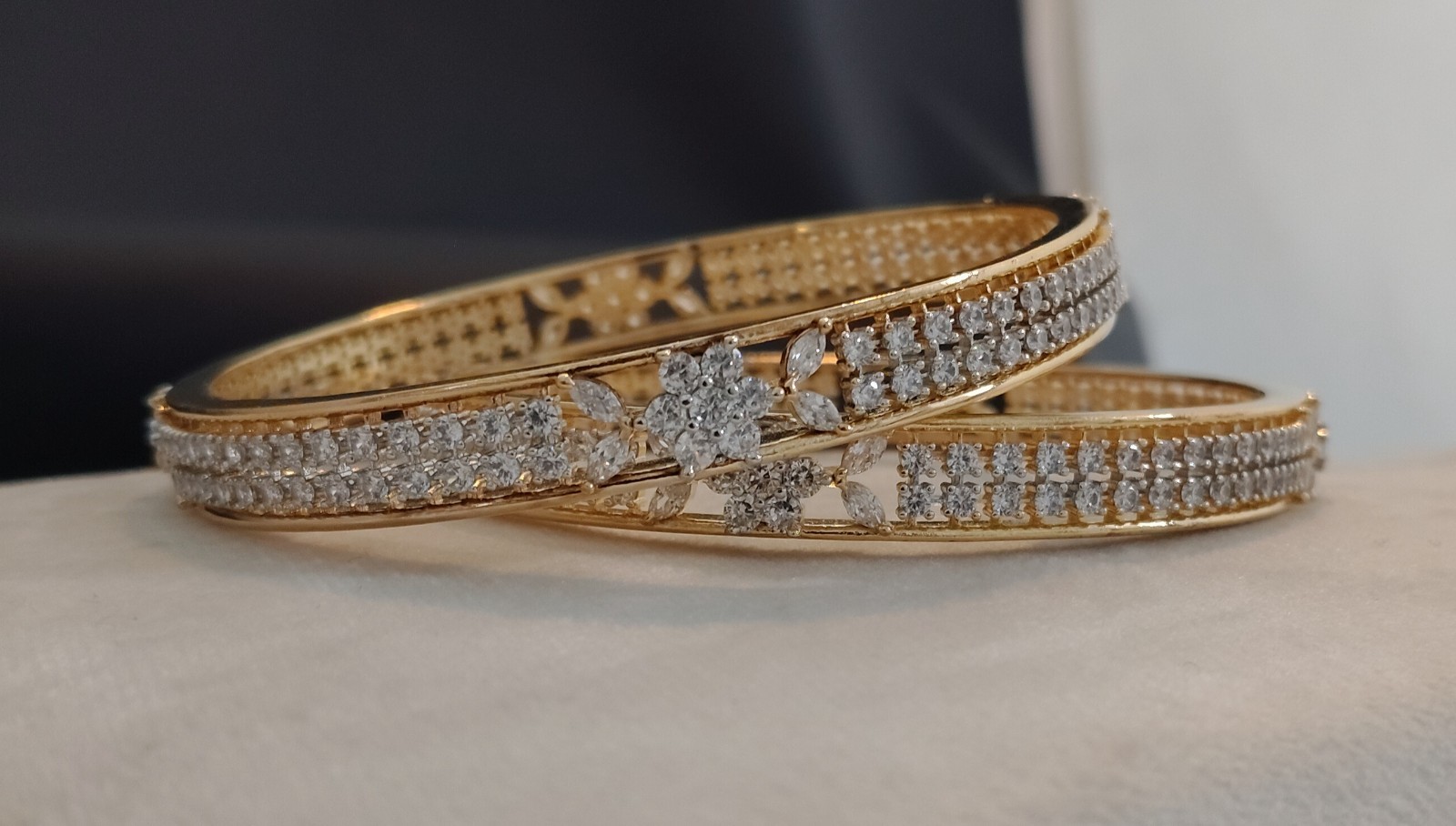 Anjum Elegant Floral Diamond Style Openable Bangles Roz Jewellers.