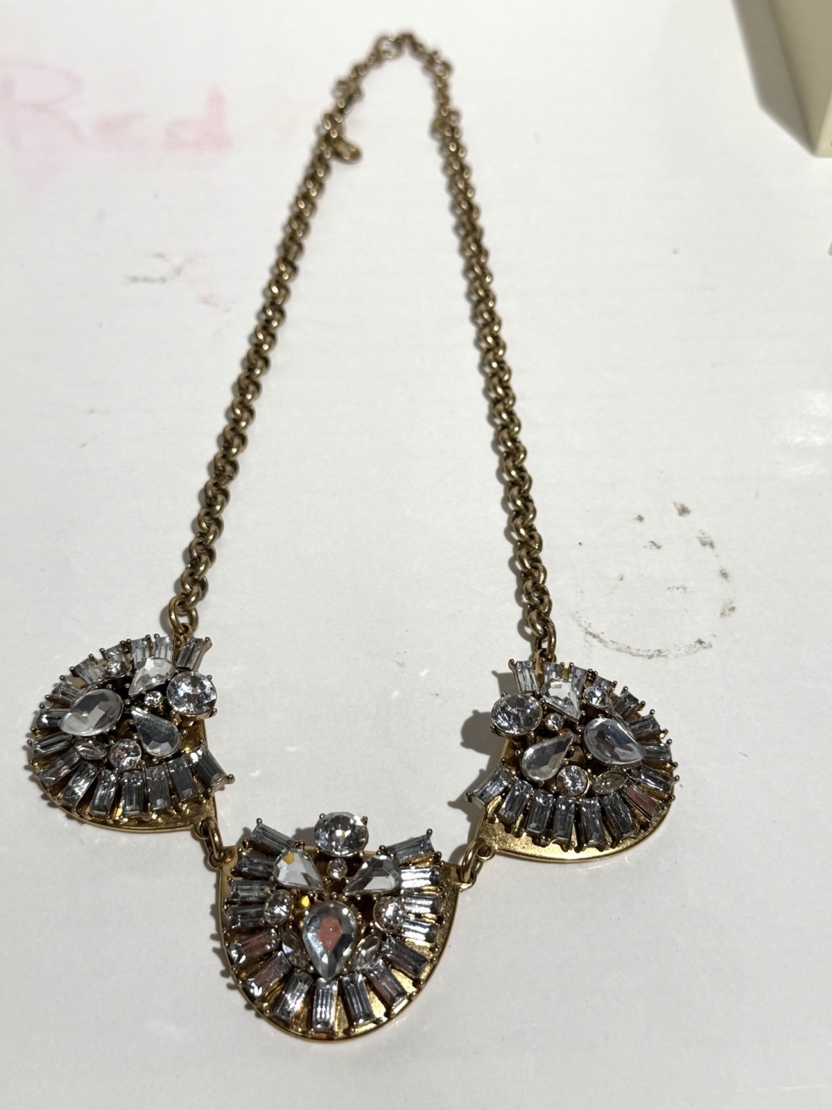 J CREW Statement 20″ Necklace Rhinestone Jewelry Chunky gold tone Adjustable