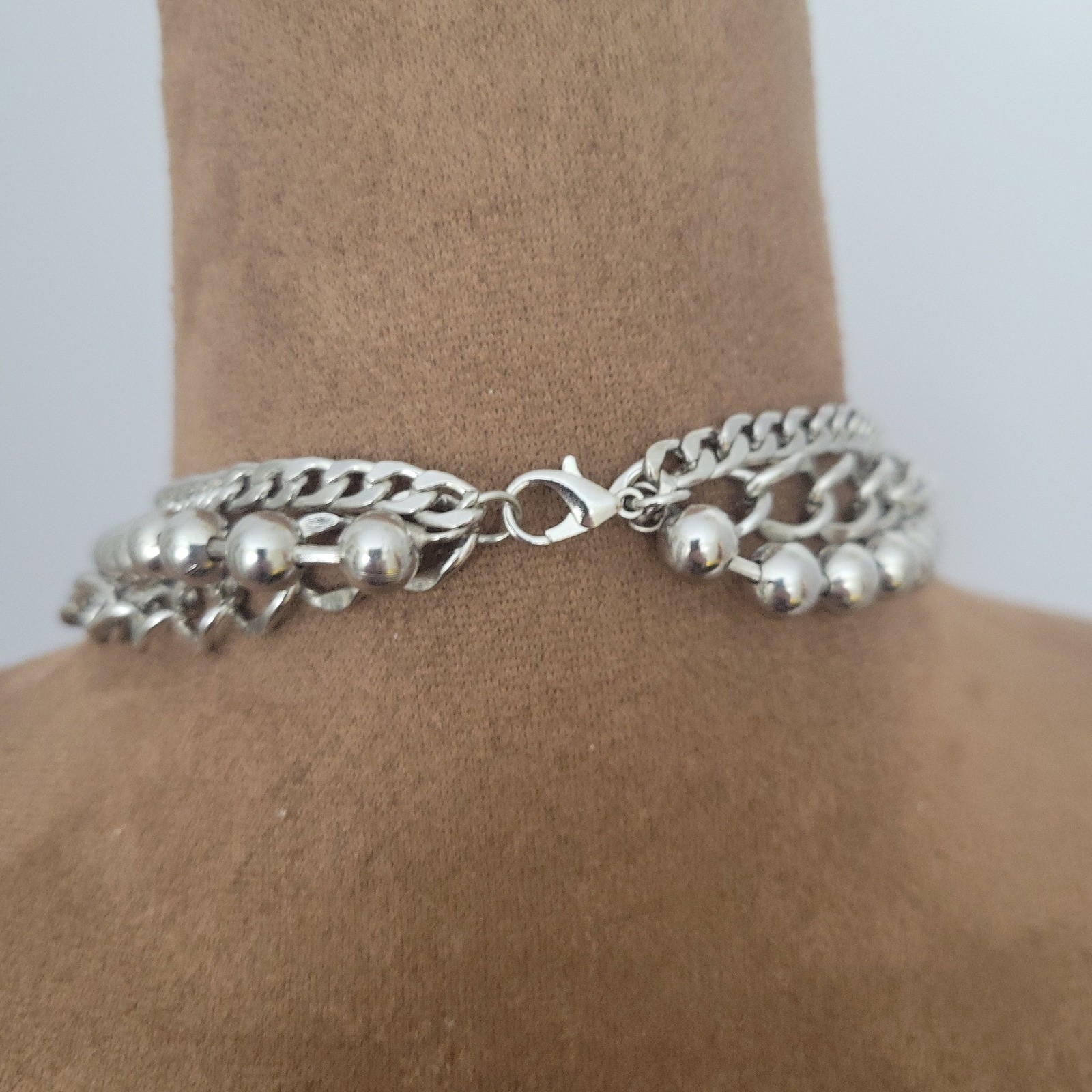 Silver Layered Charm Necklace Cross Eagle Medallion Chunky Chain One Size Grunge