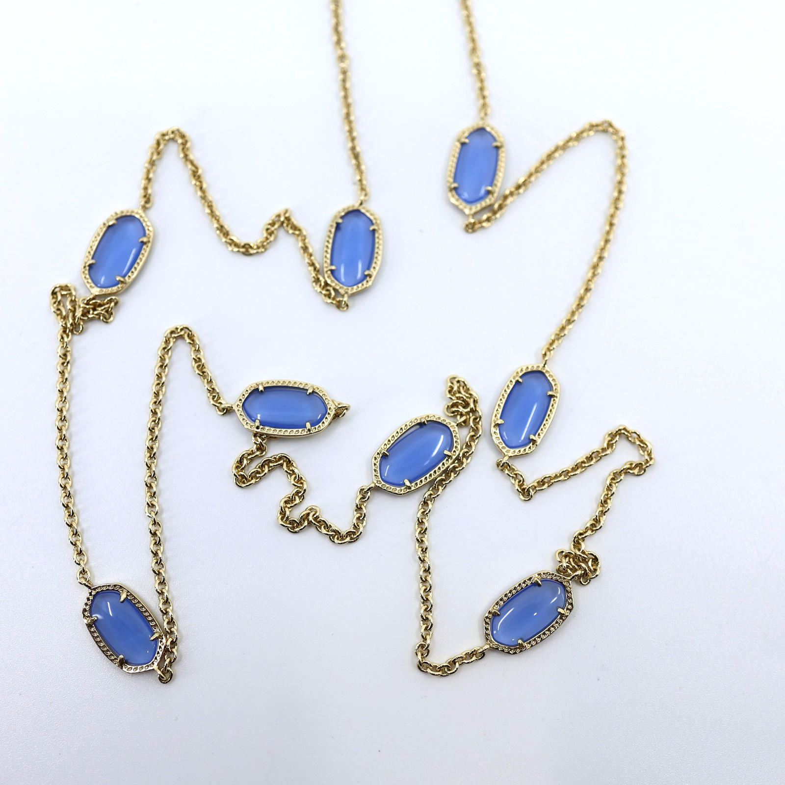 A4 Flawless KENDRA SCOTT Kellie Light Blue Gold Tone Long Station Necklace