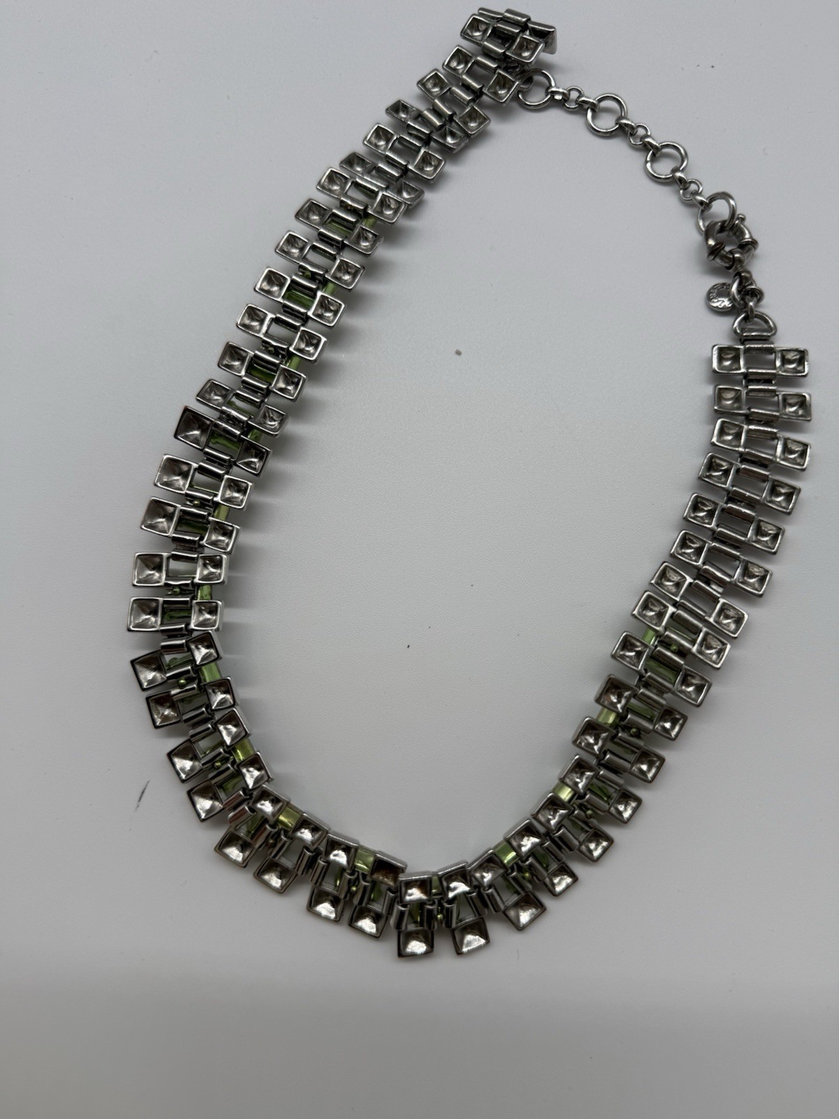 J.Crew Crystal Grid Chain Statement Necklace Iridescent Silver Rhodium Plated