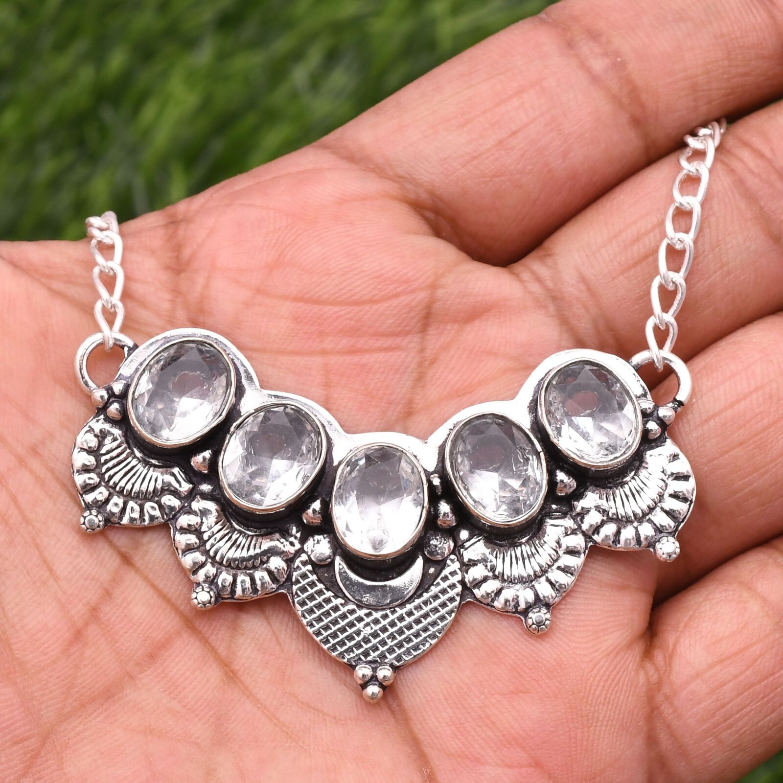 White Topaz Gemstone 925 Sterling Silver Handmade Jewelry Necklace 17-18″