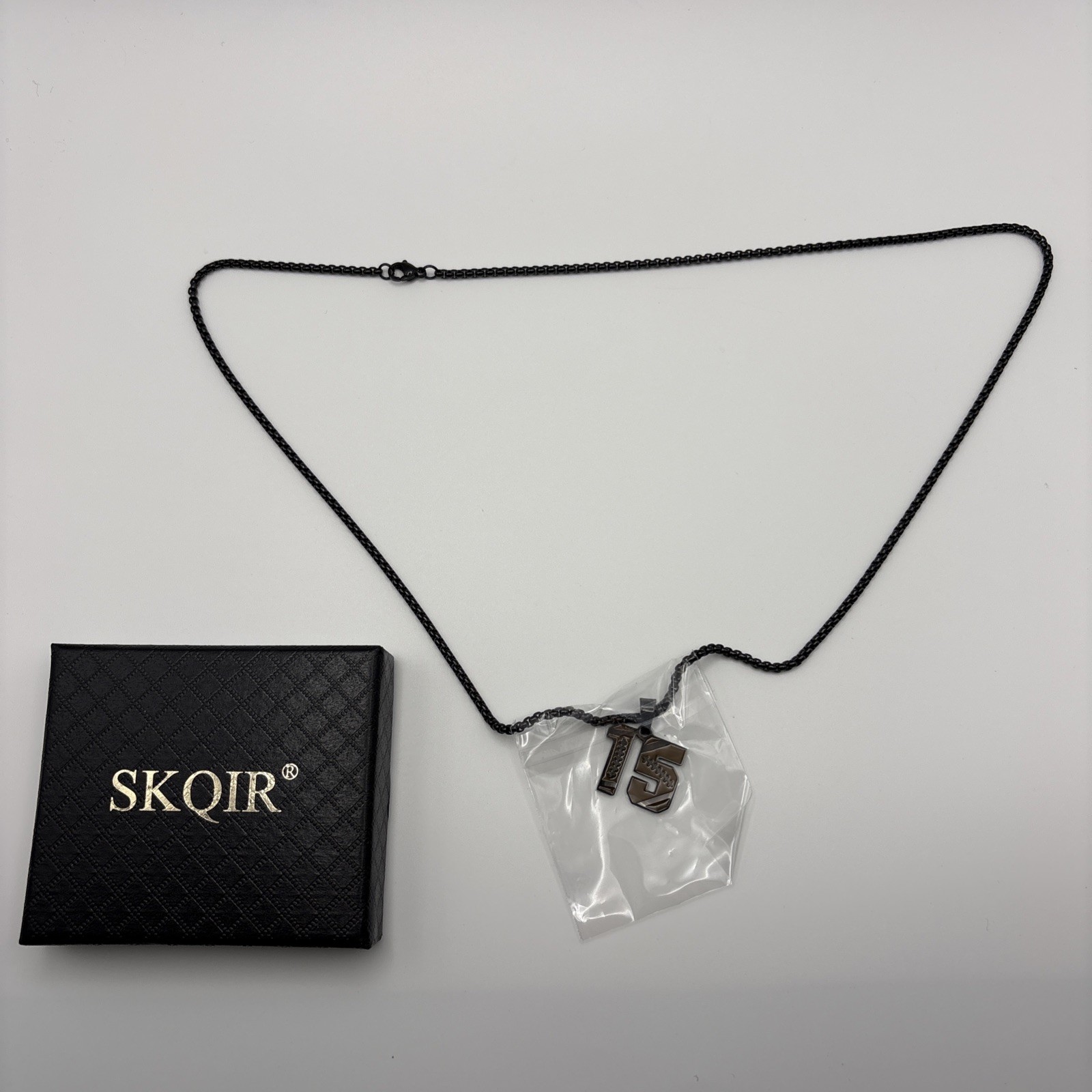 SKQIR Men’s Black Chain With Number 15 Football Pendant Necklace
