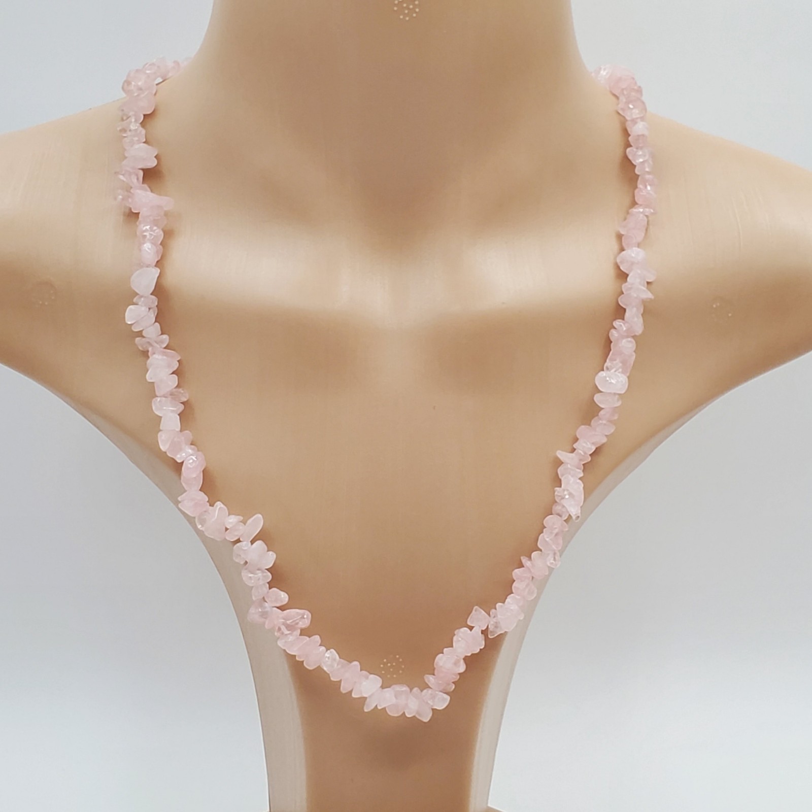 Rose Quartz Gemstone Chip Bead Necklace 23in Pale Pink Stones Magnetic Clasp VTG