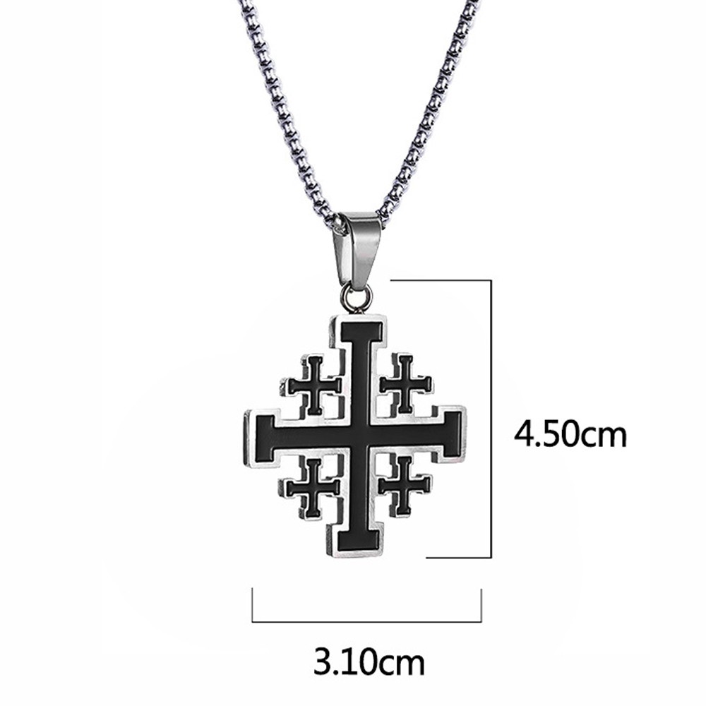 Stainless Steel Jerusalem Cross pendant + 60cm (23.6in) rounded box chain