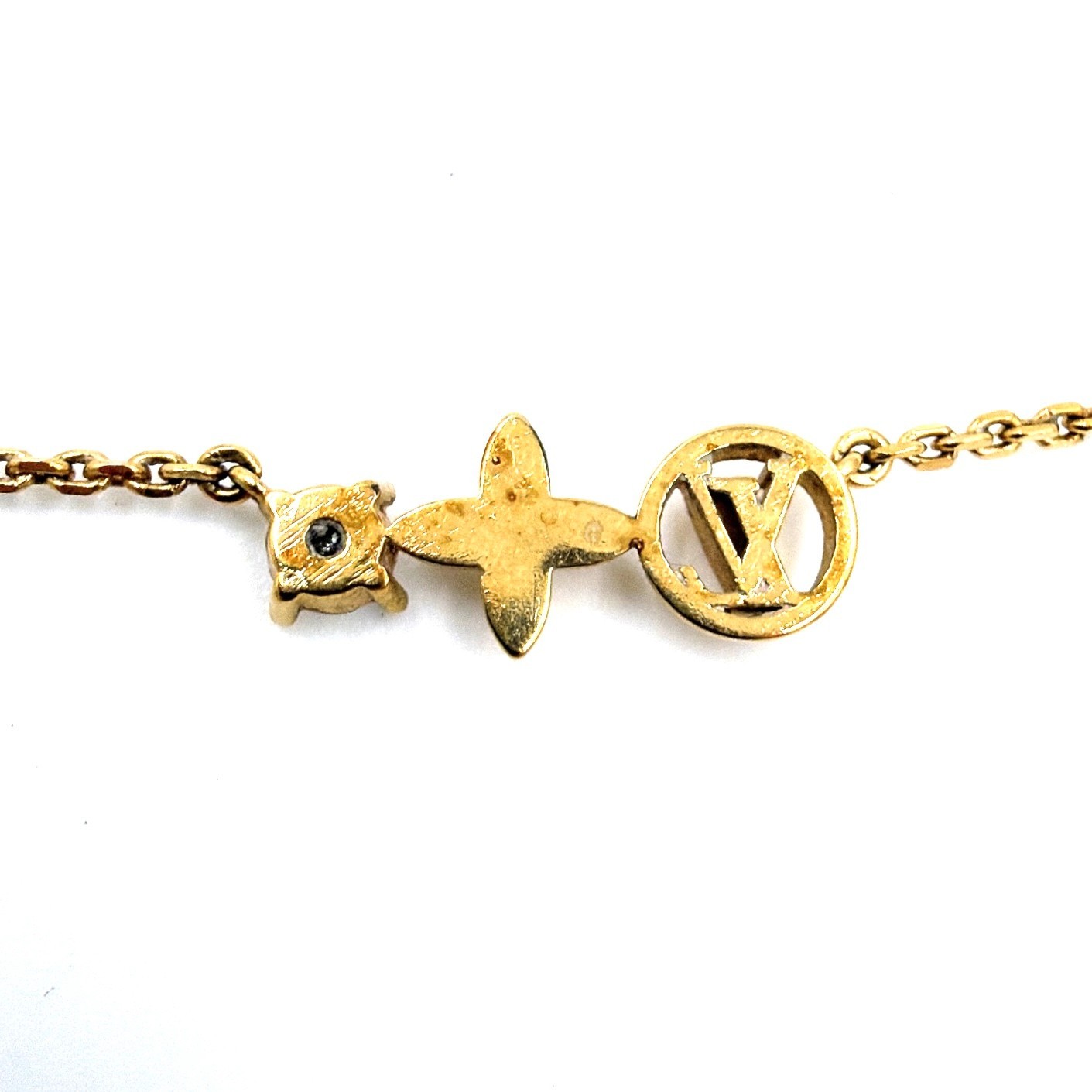 Louis Vuitton M00368 Collier Petit Louis Necklace Logo Crystal Gold Tone Italy