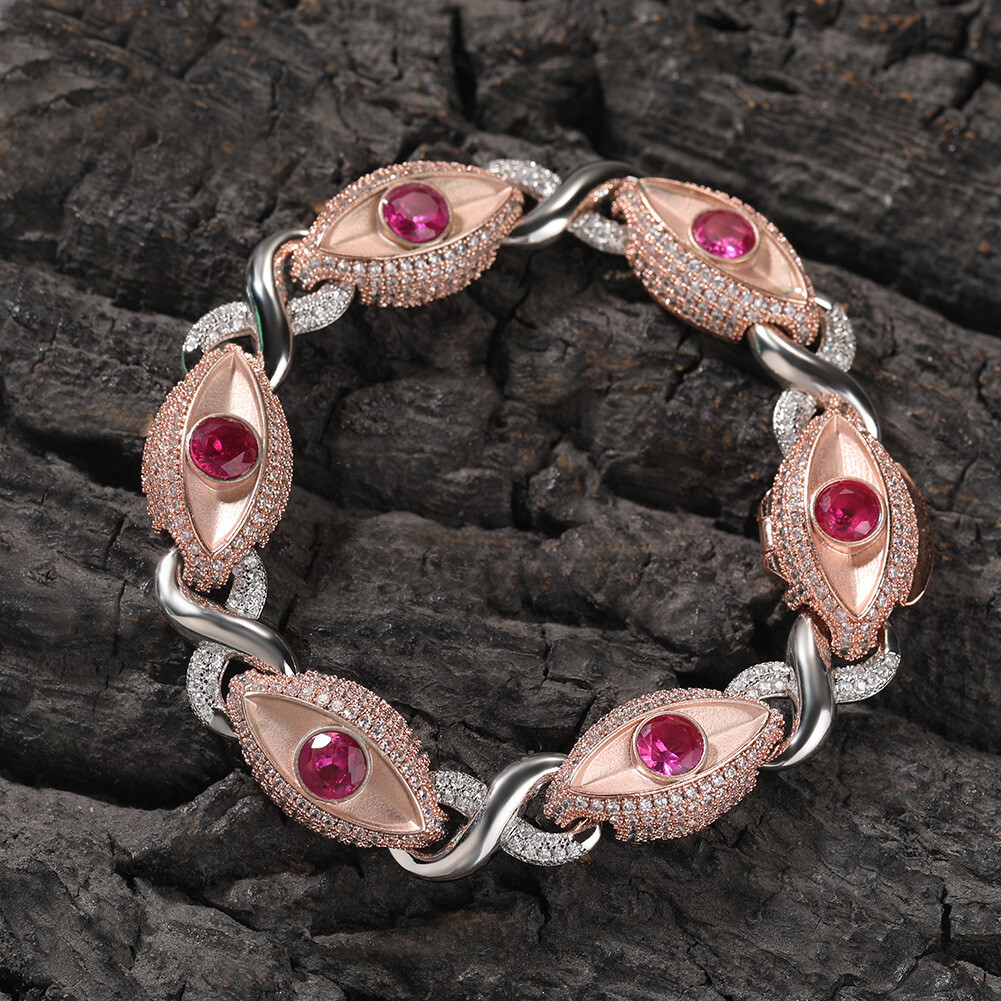 13mm Hip Hop Red Eye Cuban Chain Necklace Bracelets 8 Shape 5A Zircon Jewelry