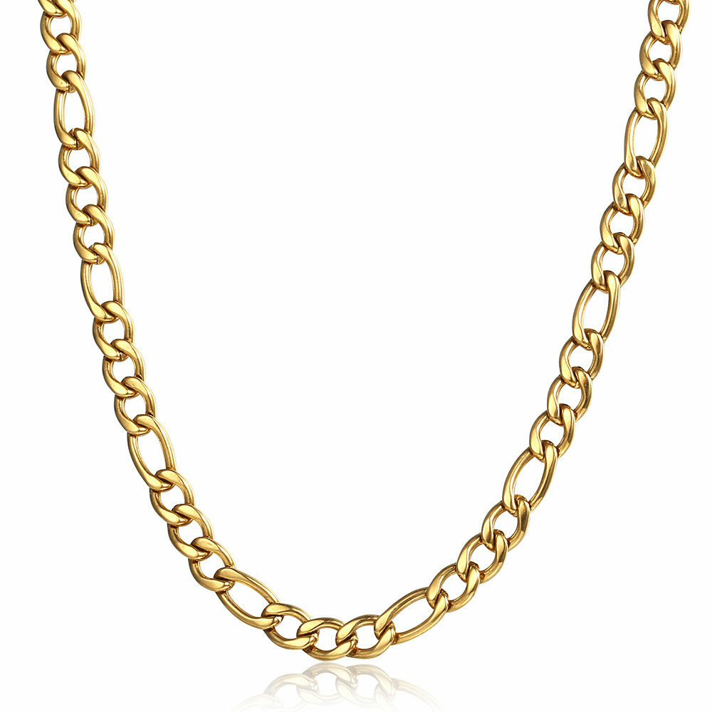 3/5/7/9mm 16″-30″ Gold Plated Stainless Steel Figaro Chain Necklace Men Women