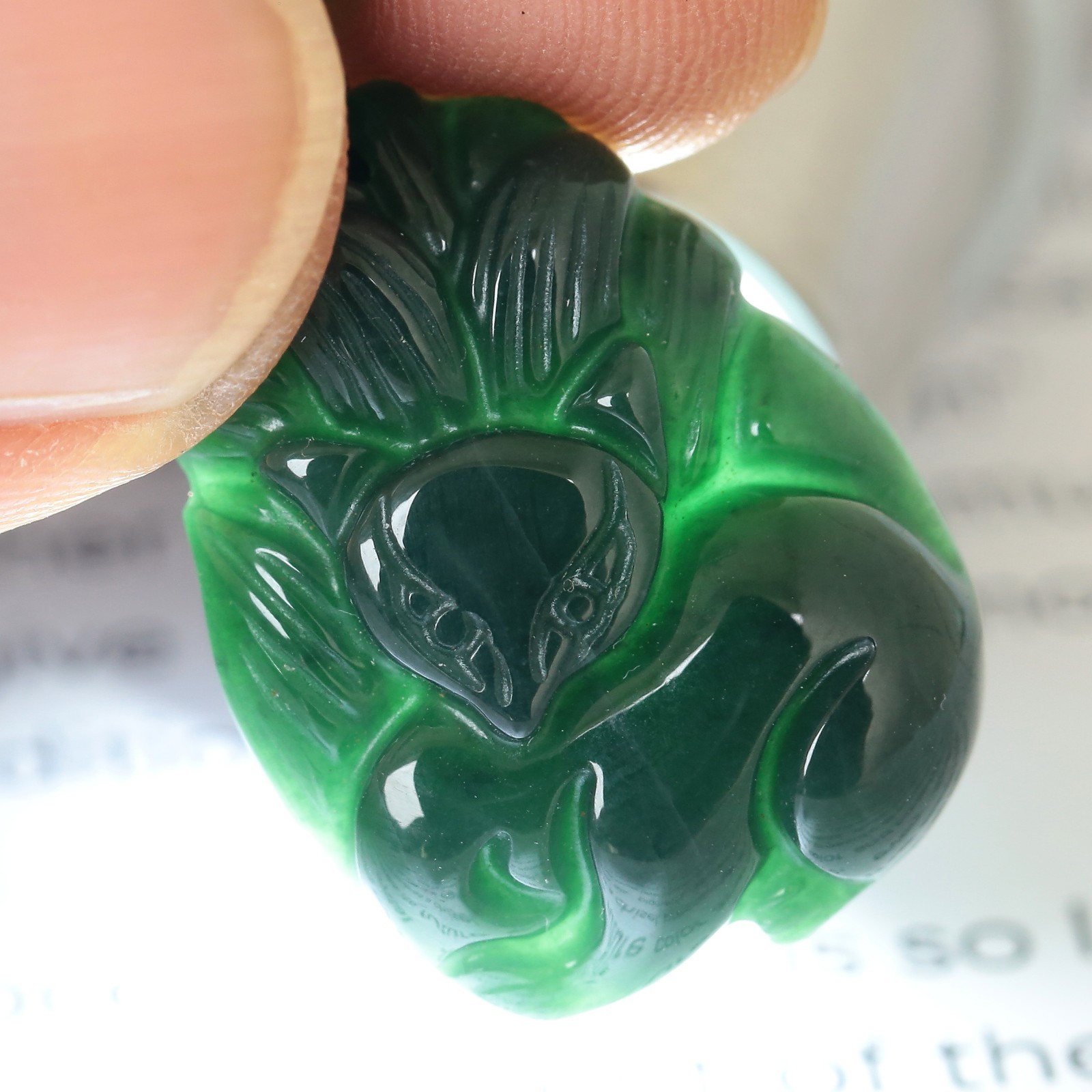 Video Certified Green Burma 100% Natural Jadeite Fox Pendant Type A Jadeite 灵瑞天成