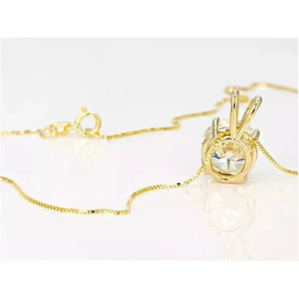 3Ct Round-Cut Lab Created 14k Yellow Gold Plated 925 Solitaire Pendant