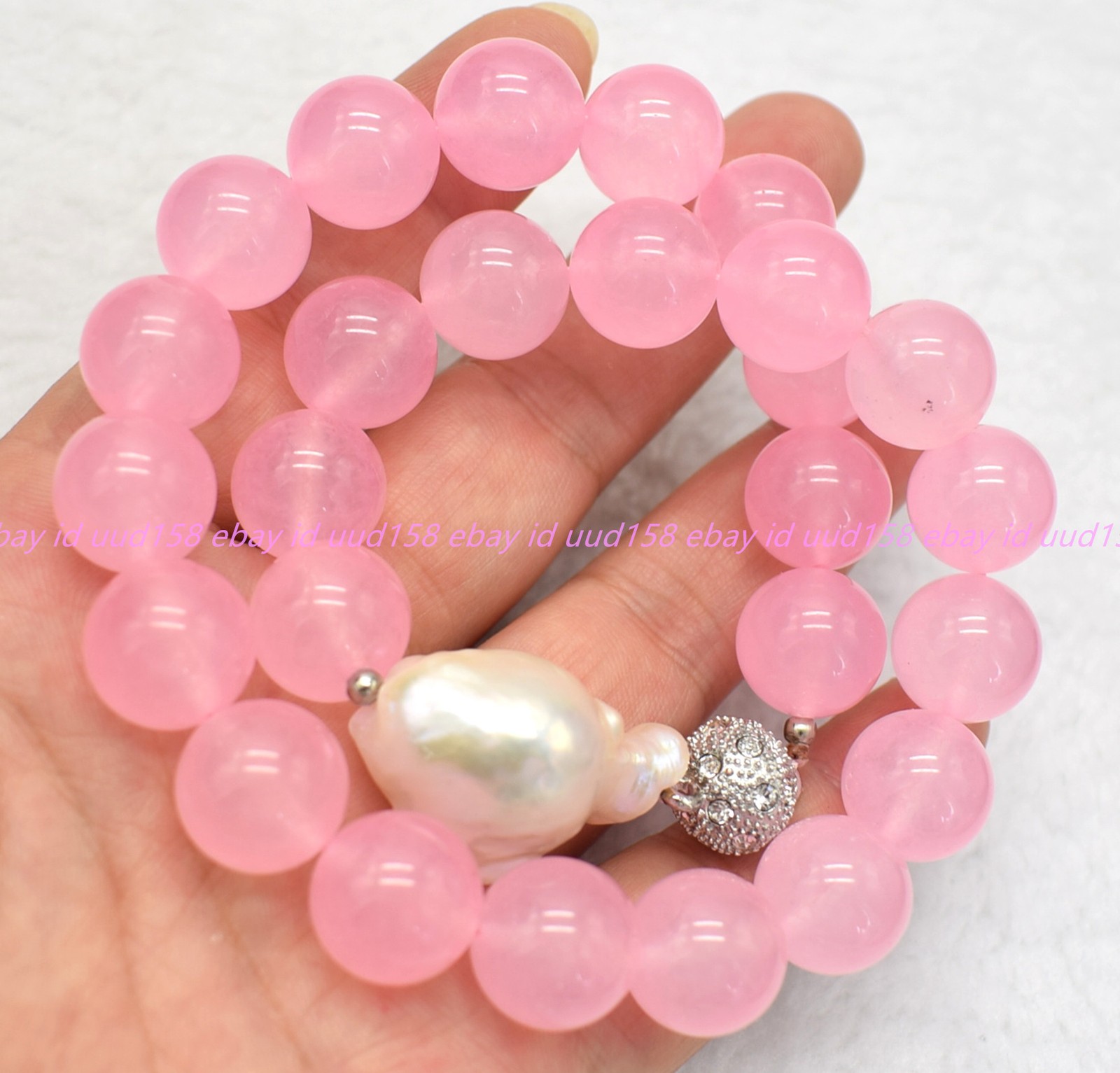 Natural 10/12/14mm Pink Jade White Baroque Pearl Round Beads Necklace 16-28in