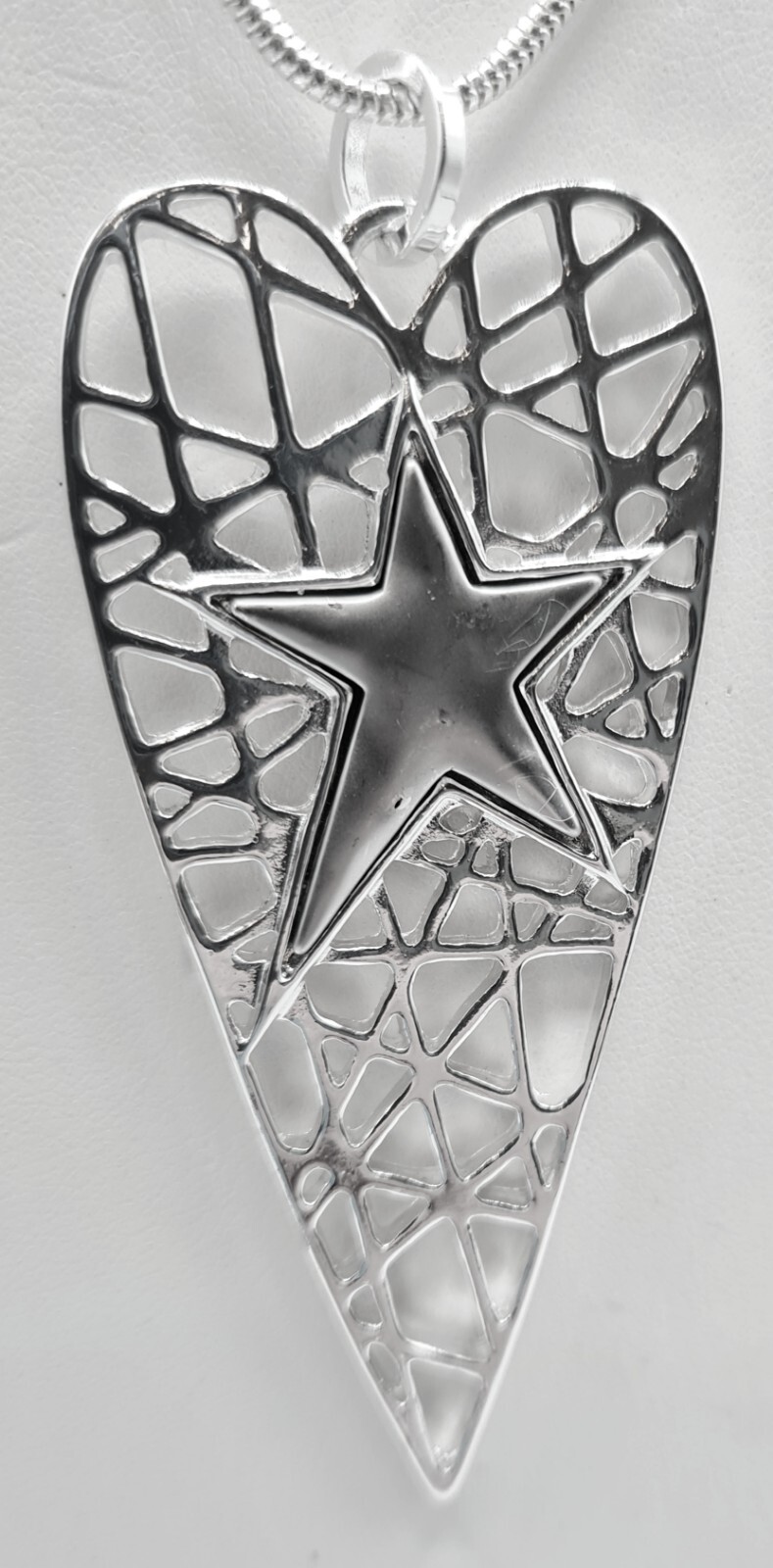 Silver Star in Heart 3″ Stainless Steel Extra Long Necklace 34-37″ Gift