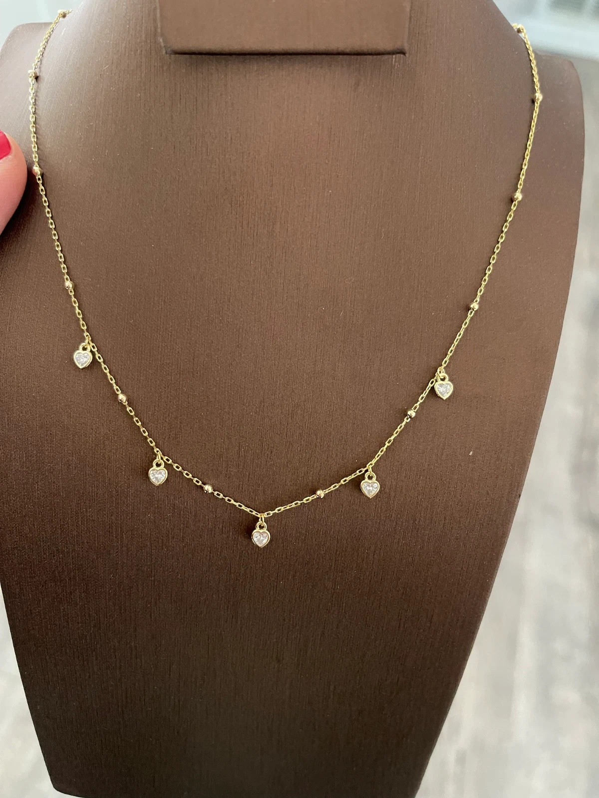 Lab Grown 0.50 Ct Heart EF VS Diamond Station Style Necklace in 14K Yellow Gold