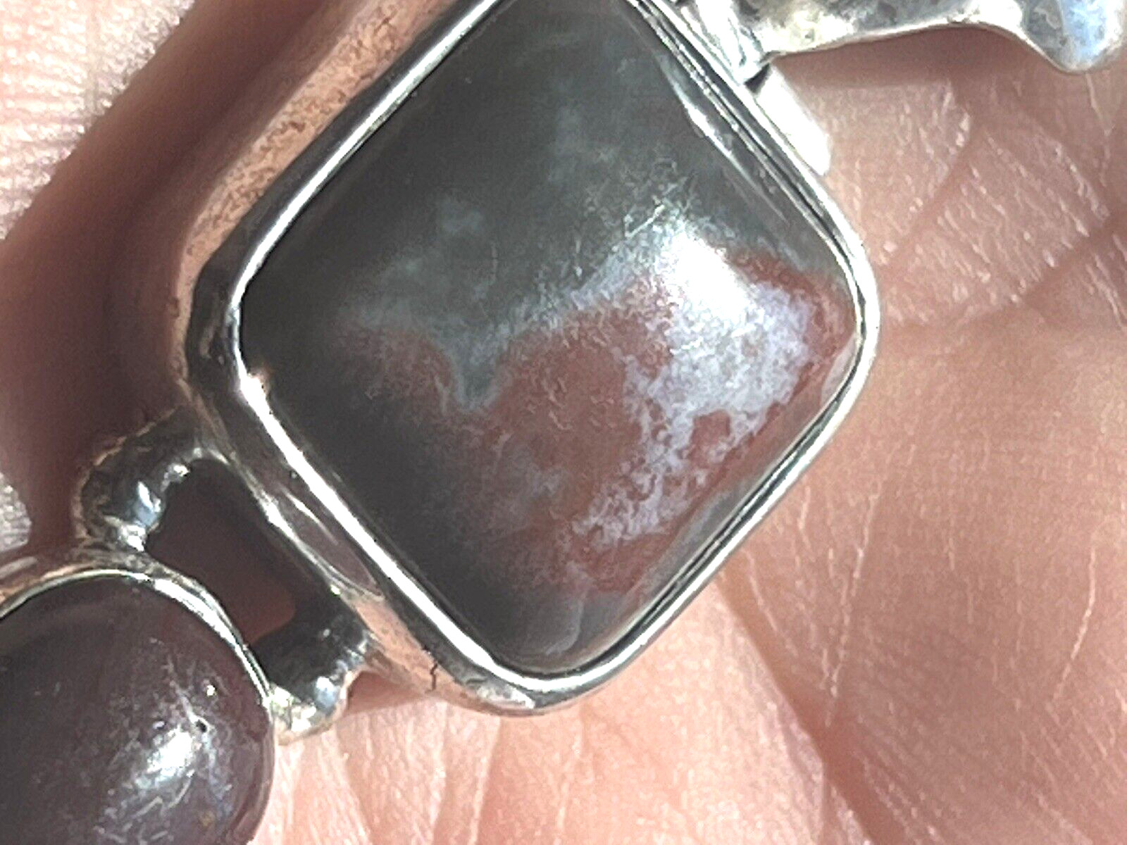 vtg Sterling Silver 21mm x 19mm Solid Framed Red Jasper Slider 925 Pendant 13g