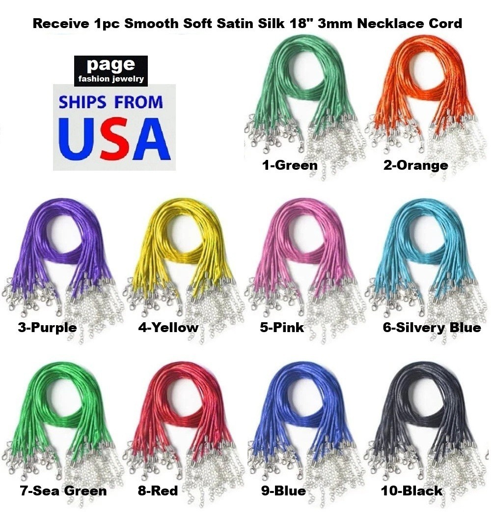 1pc Satin Silk 18″ Necklace Cord-10 Brilliant Colors-Lobster Clasp+2″ Extension