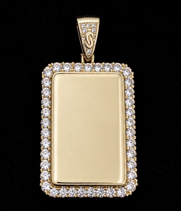 14k Gold Filled Rectangle Charm Pendant White CZ Halo Prong