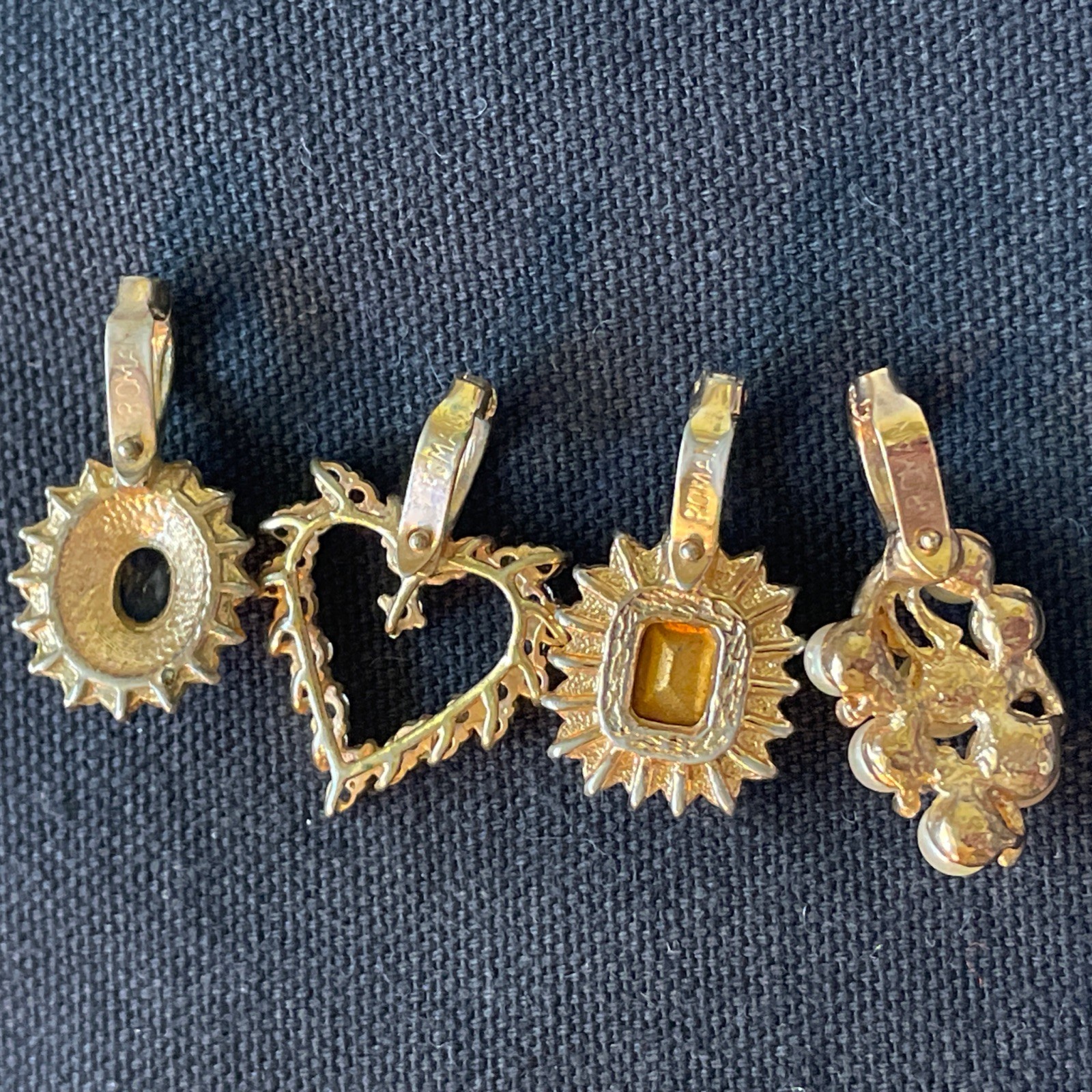 Vintage Roman Signed Pendants Lot of 4 Gold Tone Rhinestone Faux Pearl & Stones