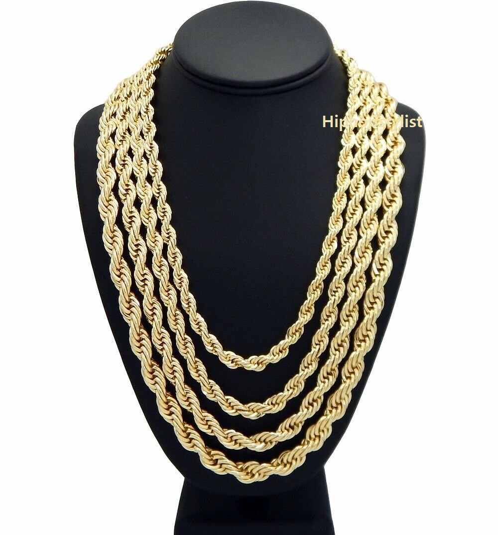 Rope Chain Necklace 7mm to 10mm 20″ 22″ 24″ 26″ 30″ 14K Gold Plated Hip hop