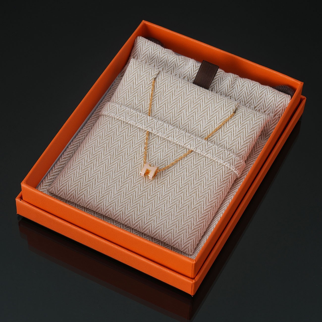 100% Authentic Hermès Mini Pop H Pendant Rose Eglantine Gold Plated Necklace