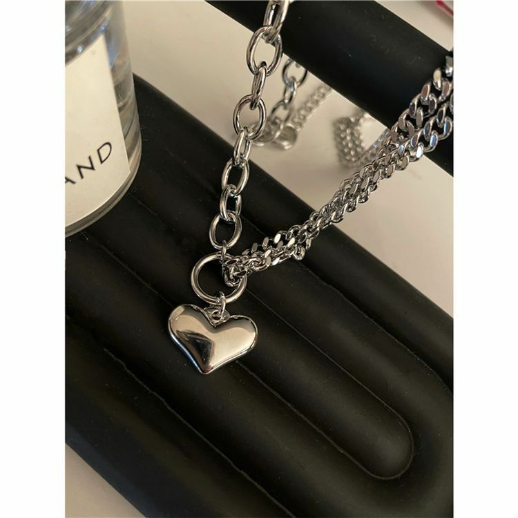 Woman 18K Gold Plated Stainless Steel Heart Charm Thick Rolo Link Chain Necklace