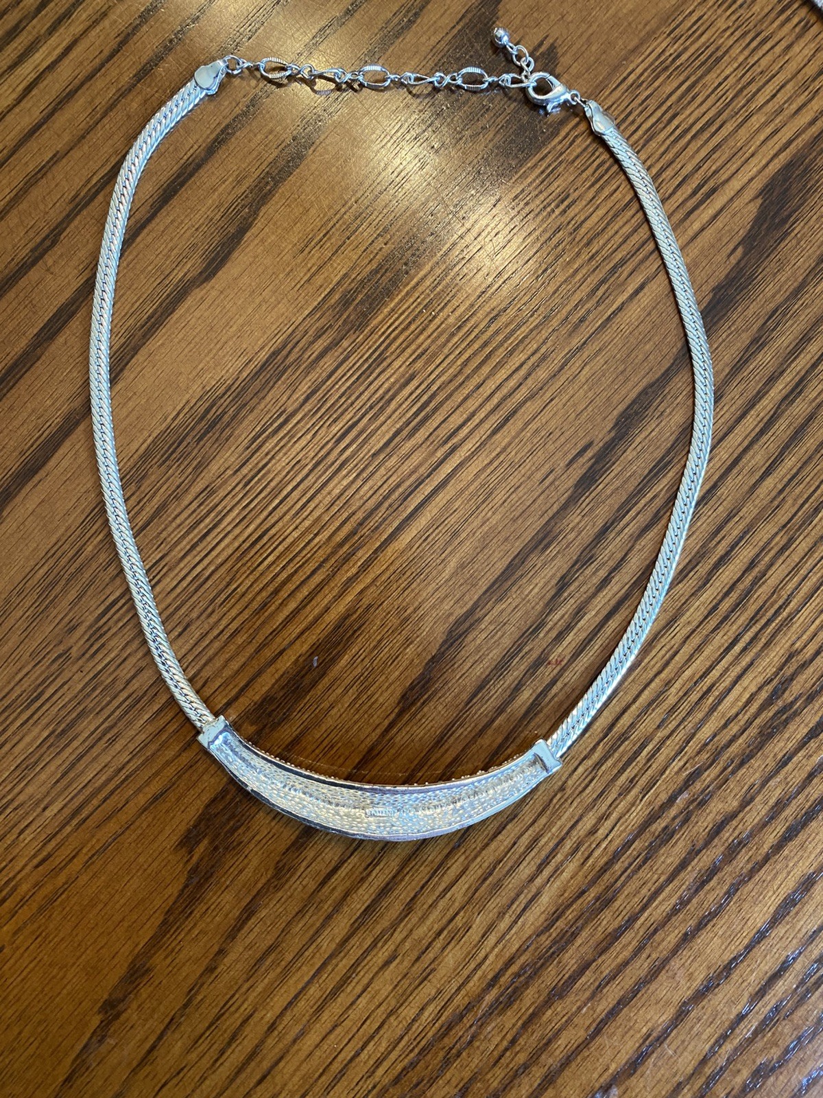 2043 Vtg Signed Roman CZ & Blue glass Silver tone necklace 18-20″