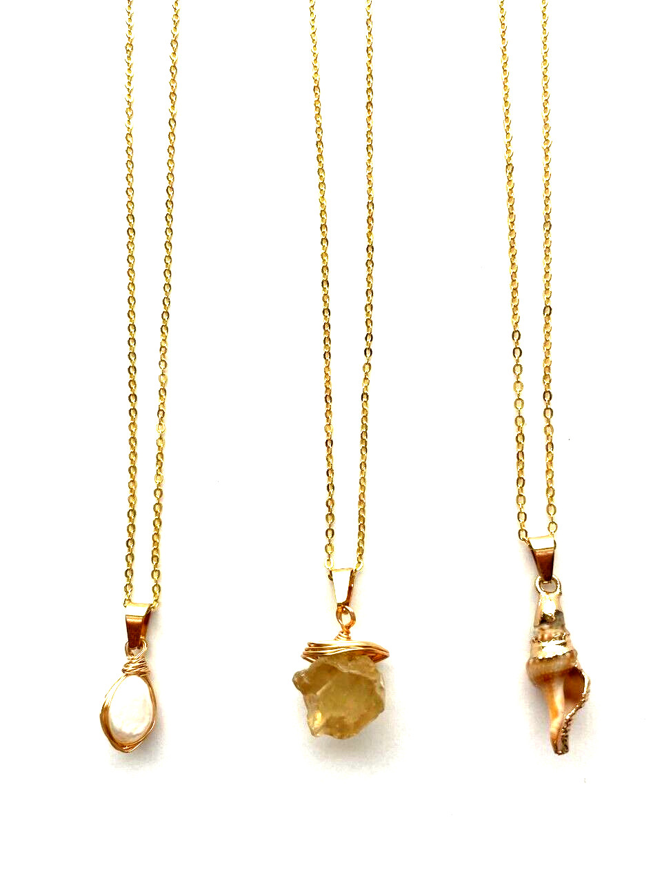 Pearl Shell Pendant Necklaces Gold Tone Chain Necklace Lot of 3