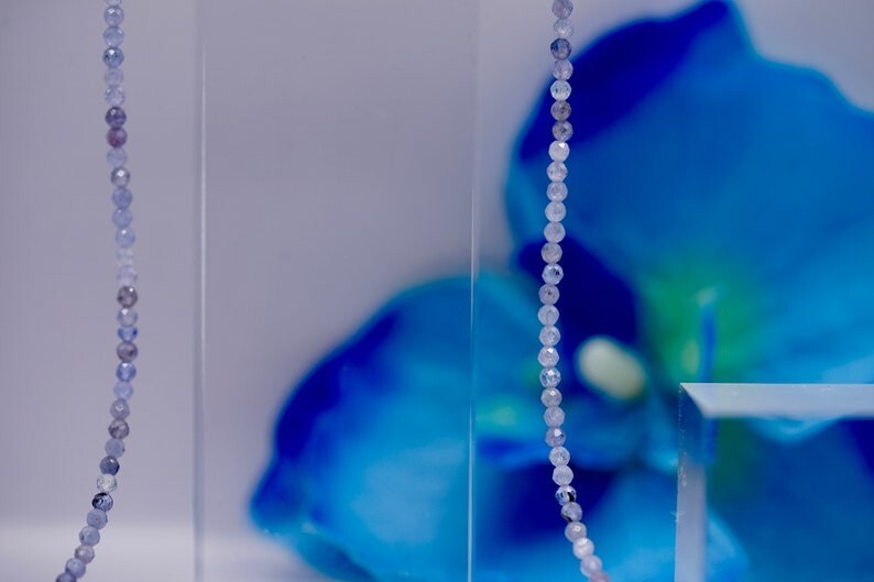 Natural Tanzanite Faceted Round Gemstone Beaded Positivity Energy Necklaces 18”