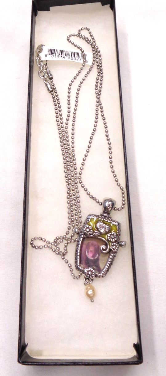 36″ BRIGHTON Enamel JOY HEART Photo Picture Frame Cameo Long Necklace BR50A0
