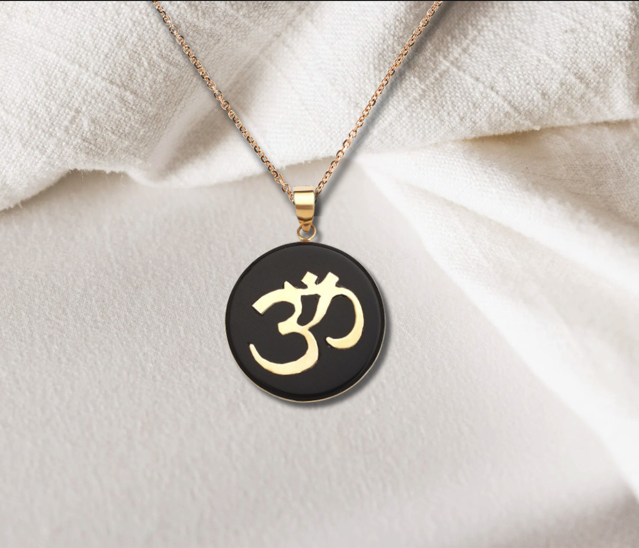 14k Yellow Gold Genuine Jade or Onyx Framed Ohm Sign Pendant – 18mm x 24mm –