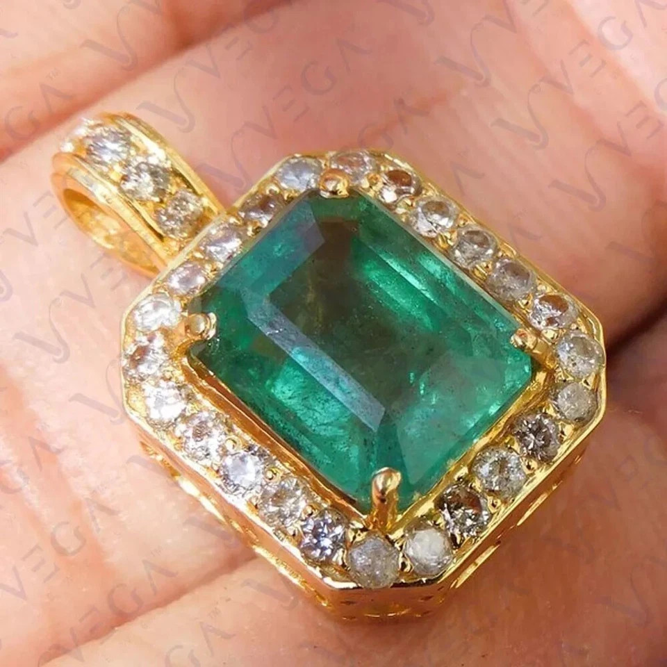 3.65 Ct Emerald Cut Emerald Pendant Wedding Pendant 14k Solid Yellow Gold