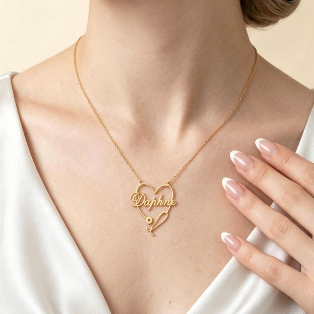 Custom Nurse Necklace with Heart Stethoscope Medical Student Graduation Gift
