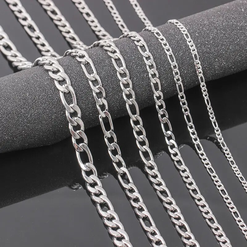Stainless Steel Figaro Chain 16″- 30″ Necklace Men Chain 3/4/5/7/9/10/12mm