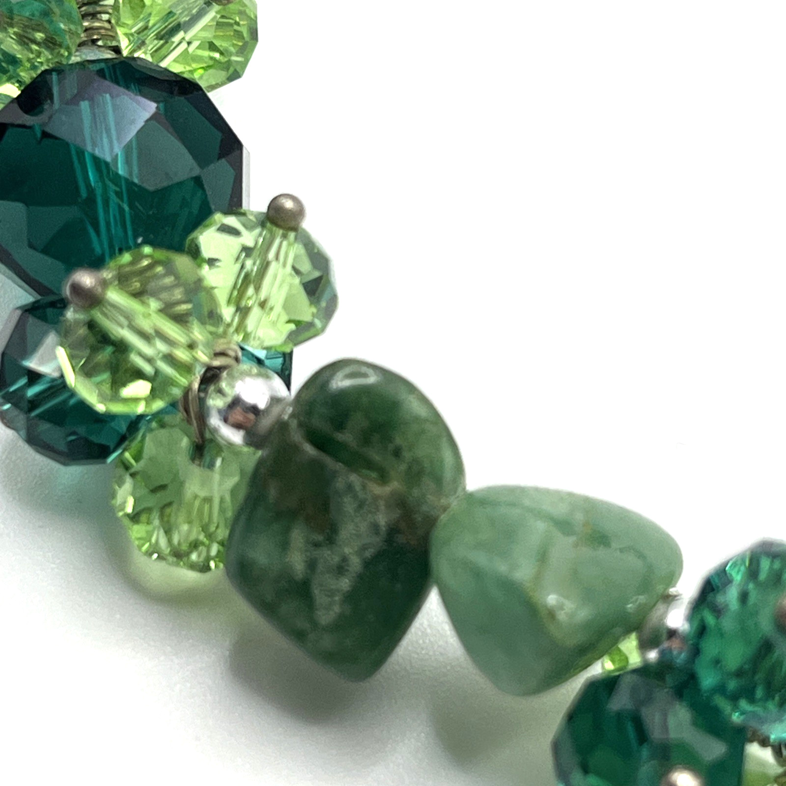 Green Glass & Semi Precious Stone Statement Necklace 46cm Handmade Boho Gift