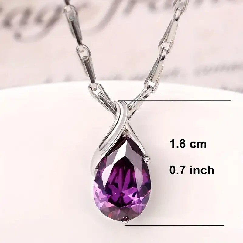 Exquisite Silver Plated Teardrop Amethyst Necklace Bridal Engagement Wedding