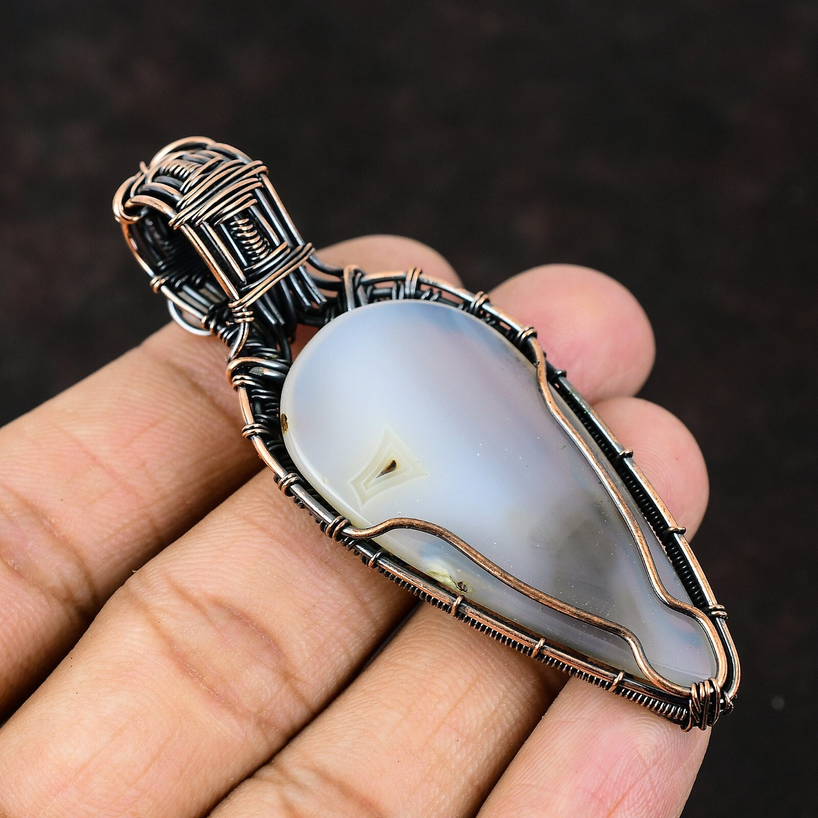 Natural Botswana Agate Gemstone Pendant Wire Wrapped Unknown Copper For Girls