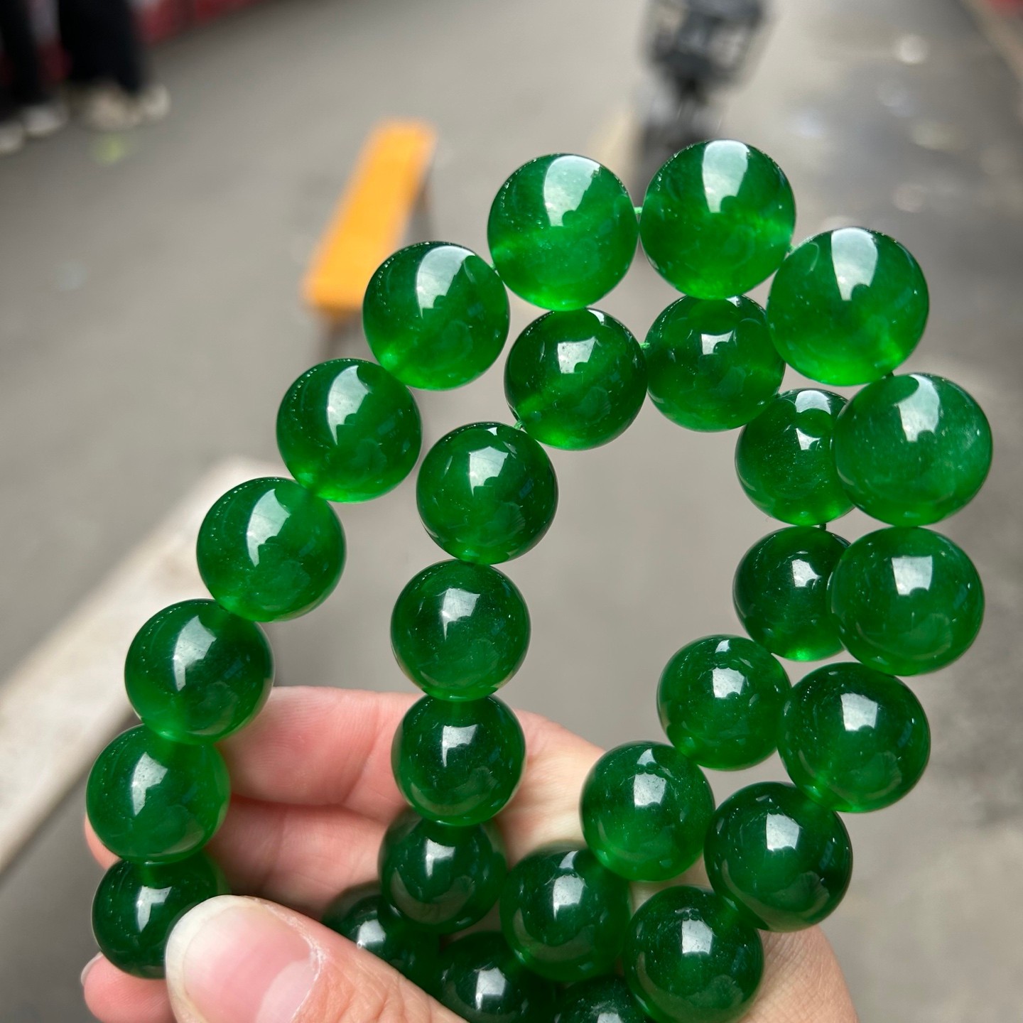 Luckly 17mm Nature round ice Green Burmese Jade Jadeite beads amulet Necklaces