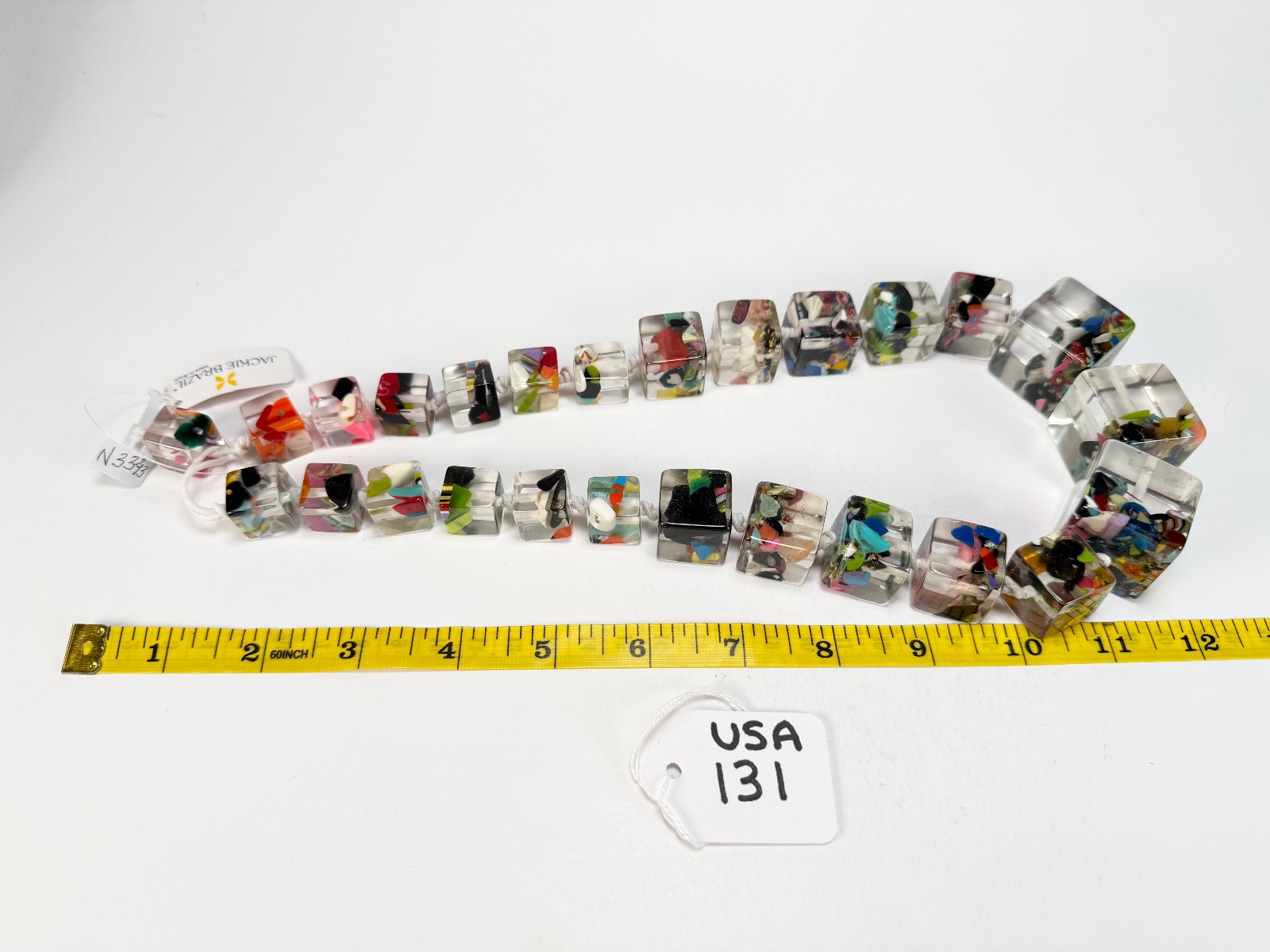 Jackie Brazil “Cascade” Mix Size Liquorice Cubes Resin Necklace ( N3343 )