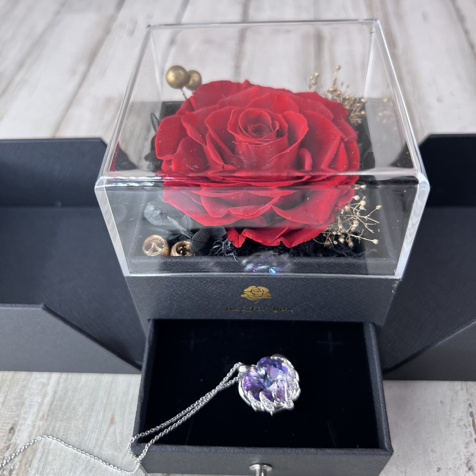 Just For You Rose with Necklace in Gift Box, Gifts for Her Anytime.