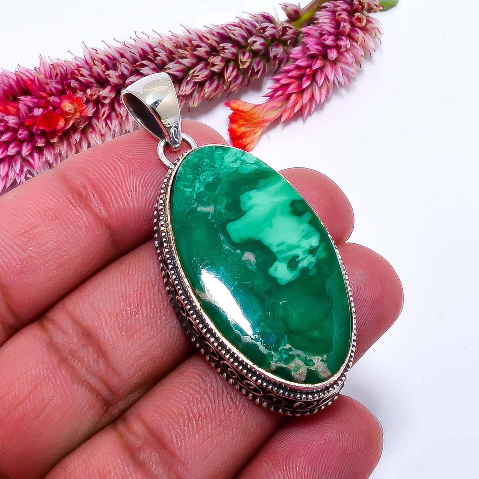 Variscite – Green Turquoise Fine Art 925 Sterling Silver Pendant 2.15″ P64114387