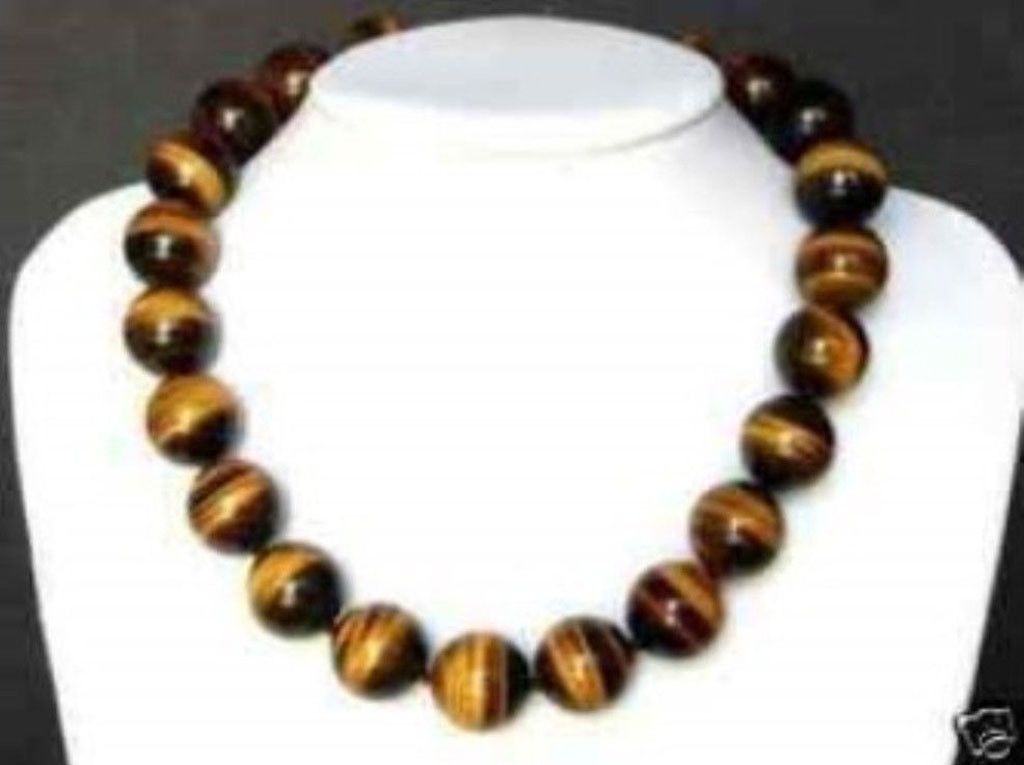 Natural 10mm Yellow Tiger’s Eye Gems Round Beads Necklace 18”