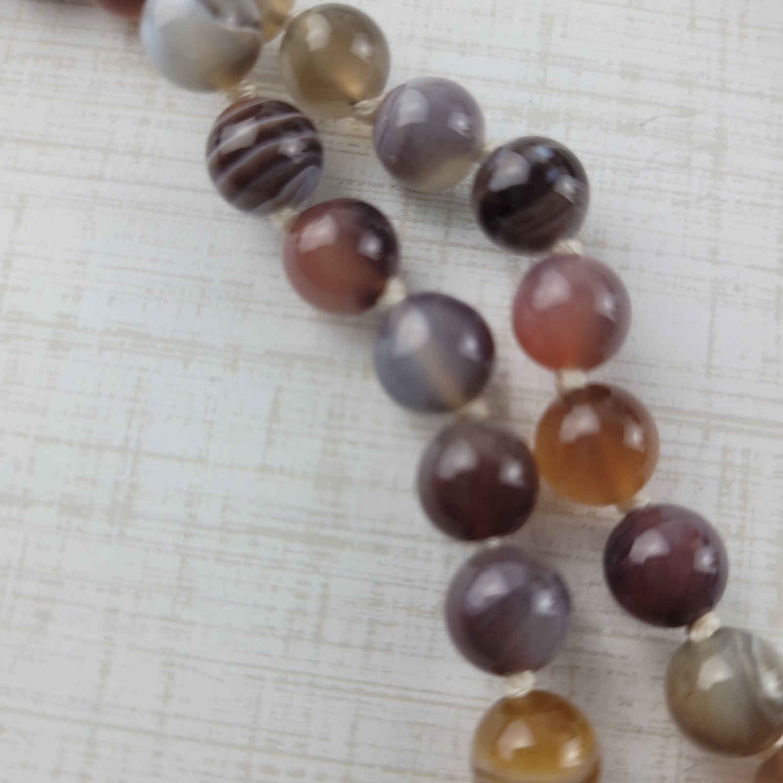 Agate Prayer Bead Necklace Hand Knotted Multi Color 38″
