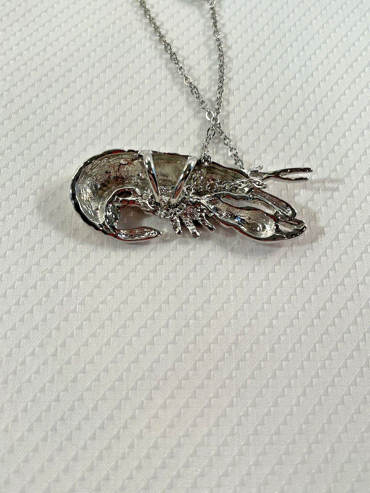 Crawfish Lobster Charm Pendant Necklace 20” Stainless Chain Coastal Jewelry NEW