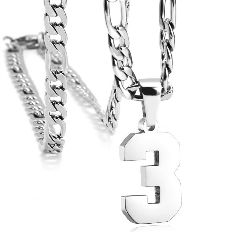 #00-#99 SPORTS FOOTBALL NUMBER Pendant Charm / 24IN STAINLESS CHAIN NECKLACE