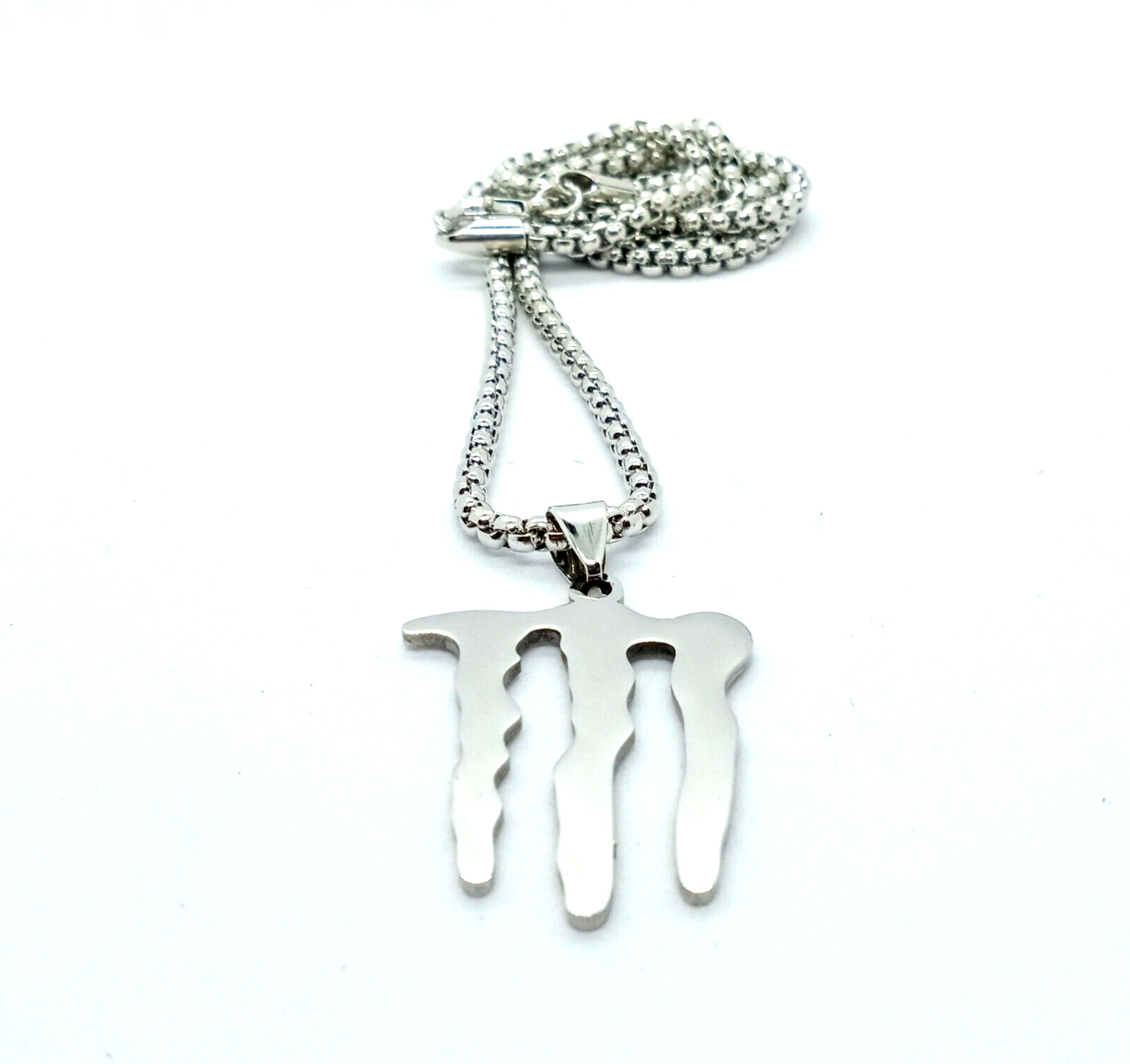 MONSTER ENERGY DRINK NECKLACE Silver Stainless Steel Pendant & 23″ Quality Chain