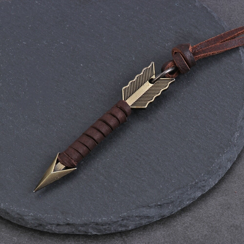 Men’s Fashion Jewelry Vintage Brown Leather Arrow Pendant Necklace 1-152
