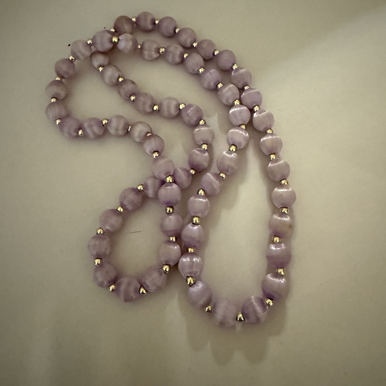 Silk Satin Wrapped Beads Lavender Purple With Gold Tone Bead Separator
