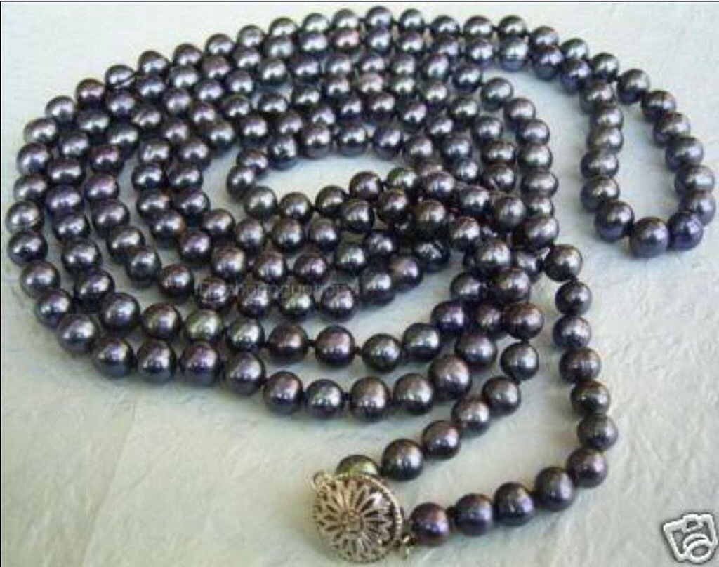 6-7mm Genuine Natural Tahitian Peacock Black Cultured Pearl Long Necklace 50″ AA