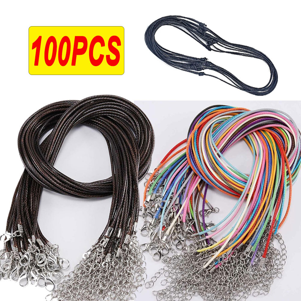 100PCS 18″ Necklace Leather Cord Chain Braided Rope for Jewelry Making w/ Clasps