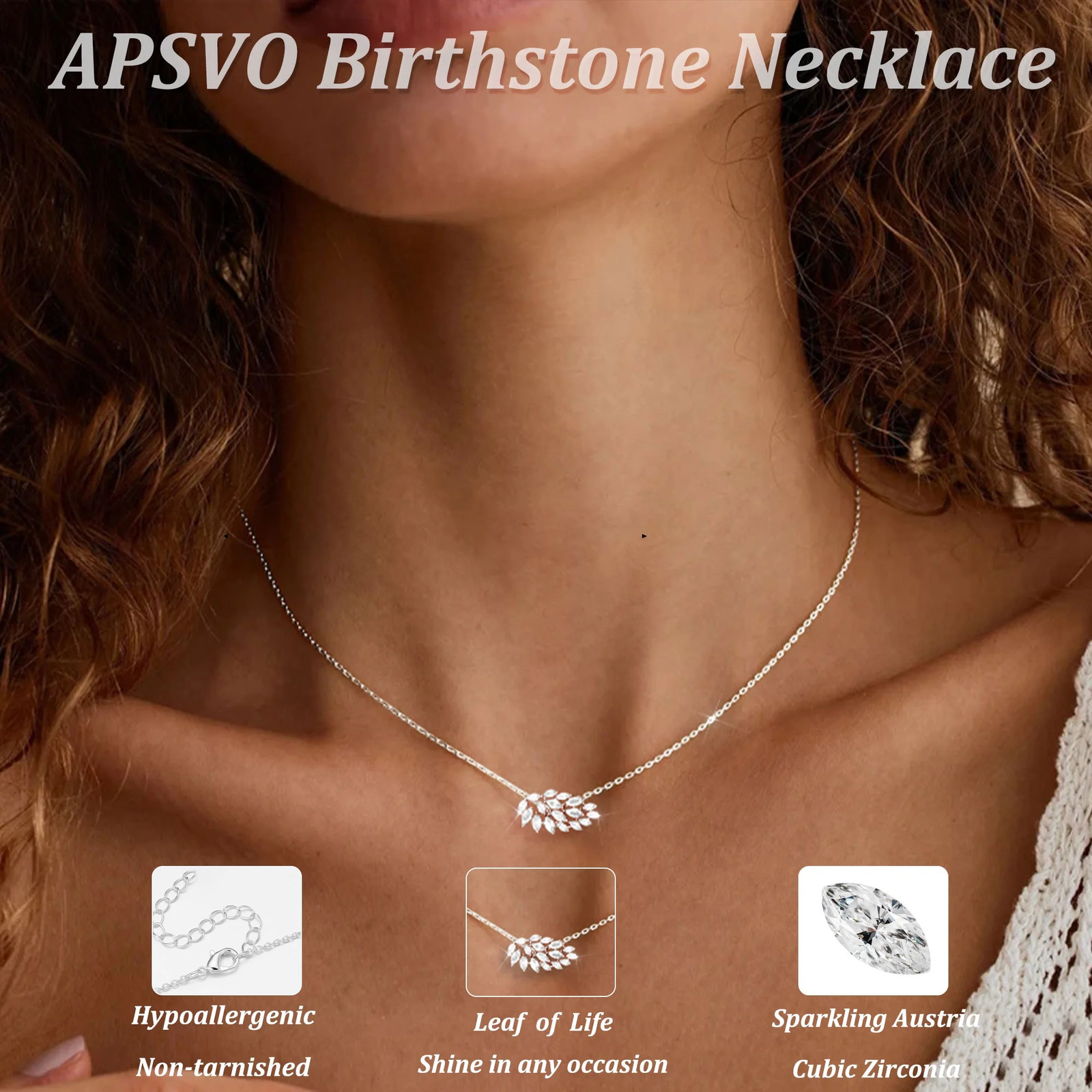 APSVO S925 Sterling Silver Plated Leaf Necklaces for Women Girls April Birthston