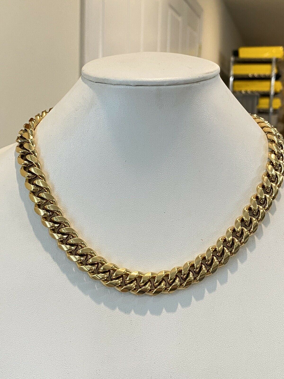 14mm 20″ Mens Real Miami Cuban Link Choker 14k Gold Plated Over Stainless Chain